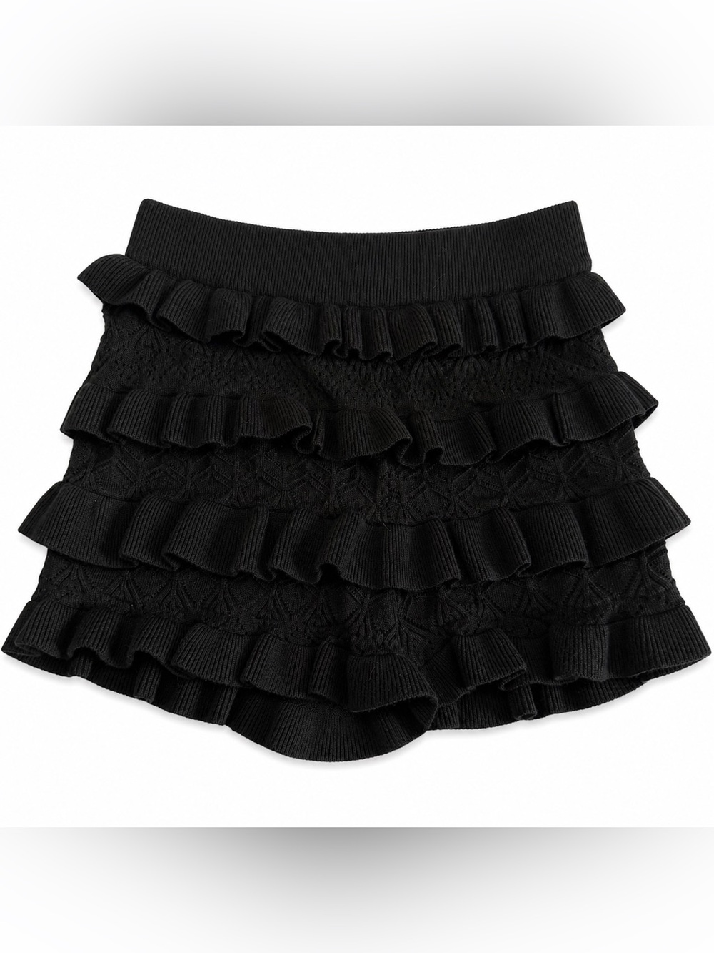 Black Ruffle Knit Mini Skirt/ skirt